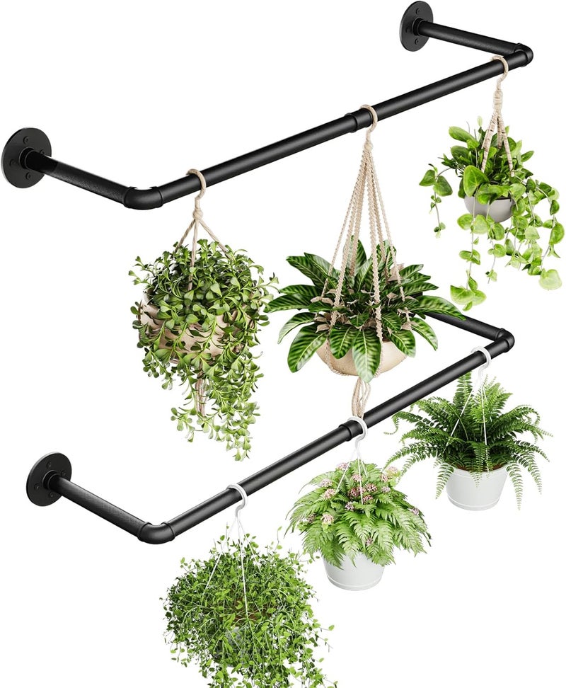 Galood 2Pc Hanging Planters for Indoor Plants Plant Hanger Indoor Hanging Plant Holder Black Metal Rod(Pot/Chain/Plant not Included - Image 1